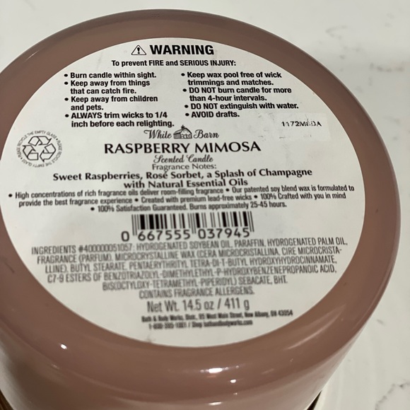 White Barn 3 Wick Raspberry Mimosa Candle - Picture 3 of 3